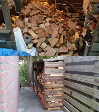 De hele berg in het nieuwe houthok, kom maar op winter! 